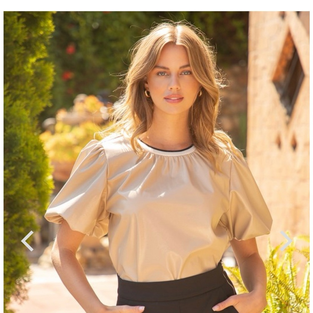 NWT THML Faux Leather Stripe Trim Top, Beige